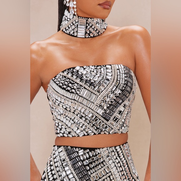 AKIRA Embellished Monochrome Sequin Strapless Top - Picture 5 of 6